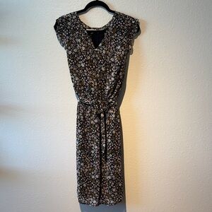 LOFT Black lining with Pink Floral Midi Dress